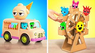 Try Sprunki Ice Cream! *We Made Cardboard Amusement Park For Tiny Sprunki!*