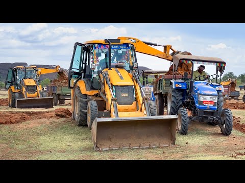 JCB 3DX Plus Loading Mud in Mahindra Swaraj New Hollend Sonalika VST John deere Tractor Farming Land