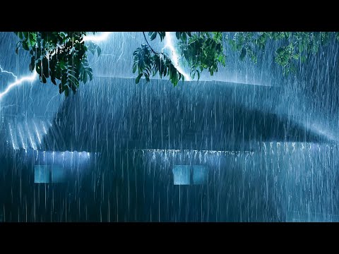 Fall Asleep Easily in 2 Minutes with Powerful Rain on Old Roof & Strong Thunder Sounds at Night