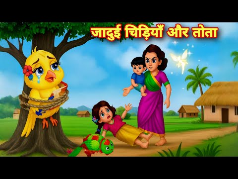 अनाथ बच्चे और जादुई नीला पक्षी तोता | cartoon stories | orphan sisters and magical blue bird parrot