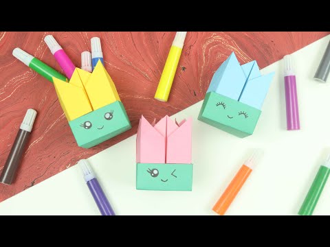 How to make cute paper pencil holder | DIY Origami pen holder | Origami Pencil Holder