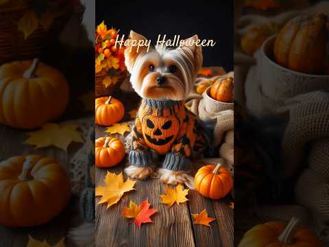 Cute Yorkies Wearing Halloween Dog Sweaters 👻🎃 #halloween #dogsweater
