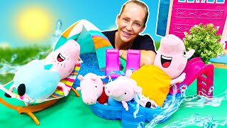 🌊🐷 Nicole baut einen Garten-Pool für Familie Wutz! Spielzeug Spaß mit Peppa Wutz