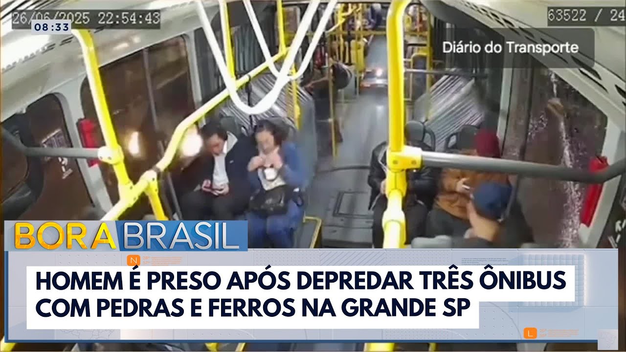 Homem é preso após depredar três ônibus com pedras e ferros na Grande SP