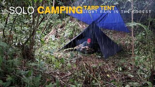SOLO CAMPING TARP TENT, Light Rain, Cook Packed Meat with Eggs - ASMR
