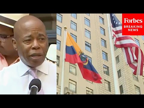 YouTube video thumbnail: New York City Mayor Eric Adams Attends Ecuadorian Flag Raising Ceremony In Downton Manhattan
