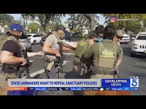 YouTube video thumbnail: After Anti-ICE Protests, California Republicans Propose Repeal of State's Sanctuary Policies