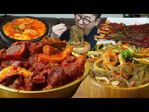 직접만든 동인동식 🔥매운갈비찜과 초간단잡채에 순두부찌개 요리 먹방 MUKBANG