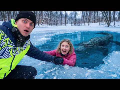 SHE GOT STUCK in the FROZEN POND!