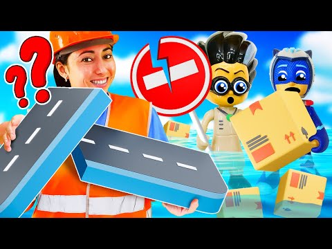 ¡Desastre en el puente con Romeo de PJ Masks! Juegos de coches con Máster Pum Pum