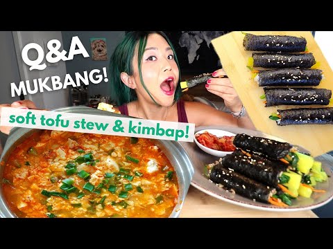 MINI KIMBAP & SOFT TOFU STEW (SUNDUBU JJIGAE) MUKBANG (vegan) / Munching Mondays Ep.92