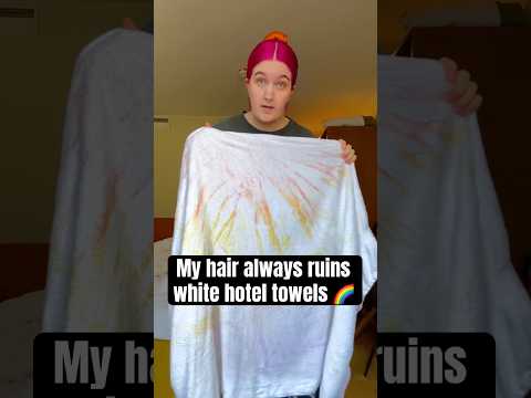 My hair ruins white hotel towels 🌈 #rainbowhair #haircolor #hotelroom