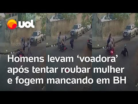 Ladrões tentam roubar mulher, levam 'voadora' e fogem mancando em Belo Horizonte; veja vídeo