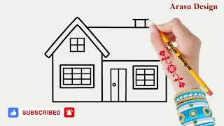 House Drawing, simple house drawing, how to draw house, easy drawing house