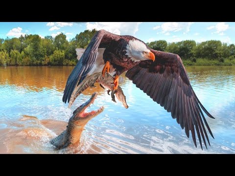 "عندما تلتقي النسور الجائعة 🦅 بصغار التماسيح 🐊:شاهد رد فعل الأم 🐊❤️ الذي صدم الجميع!"#عالم_الحيوان