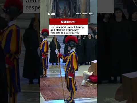 President Trump and wife Melania pay respects at Pope Francis' coffin. #Pope #PopeFrancis #BBCNews