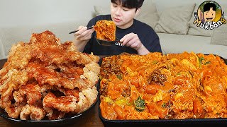 ASMR MUKBANG 직접 만든 매운 마라샹궈 떡볶이 꿔바로우 양념 치킨먹방! & 레시피 FIRE NOODLES AND Tteokbokki EATING SOUND!