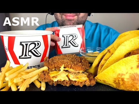 ASMR CPISPY FRIED CHICKEN SANDWICH, QUESADILLA & FRIES | KFC RUSSIA ROSTICS (MUKBANG) EATING SOUNDS