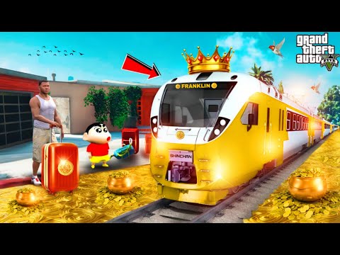 Franklin Win A Super Luxury Longest Golden Car | GTA5 Train Trip Planing Shinchan and Franklin