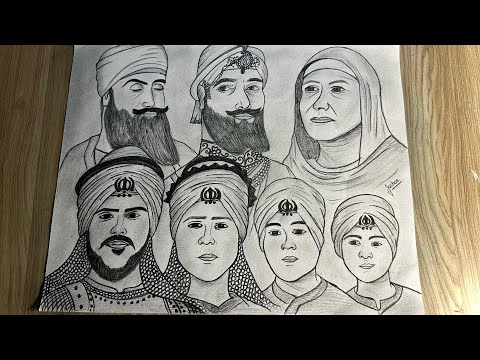 Guru gobind singh ji drawing || Chaar sahibzade pencil drawing || Guru teg bahadur ji ,Mata gujri ji