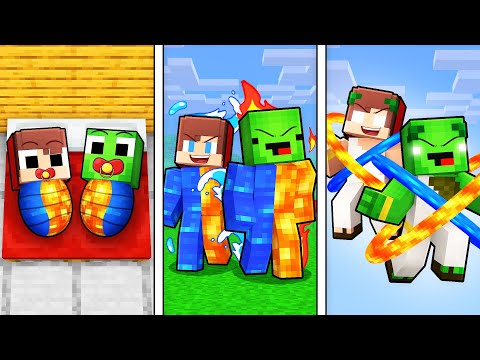 Mikey and JJ from Birth to WATER & LAVA in Minecraft (Maizen)