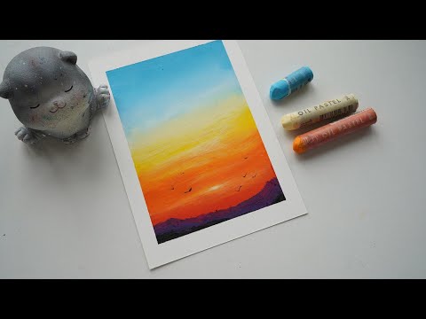How to draw sunset easy/ Blending oil pastels