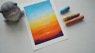 How to draw sunset easy/ Blending oil pastels