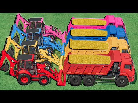 Work With COLORS - CAT BACKHOE LOADER on TRUCKS - Farming Simulator 22