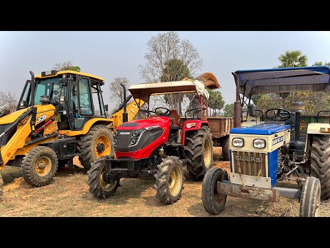 JCB 3DX Eco Loader Loading Mud In Mahindra DI And Swaraj Tractor Trolley | Jcb And Tractor Cartoon