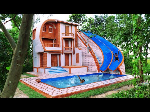 Build Creative Modern Water Slide Park To Swimming Pool & Beautiful Villa In The Forest