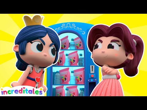 VENDING MACHINE competition with SNOW WHITE and BELLE! - Kids Learn Sharing