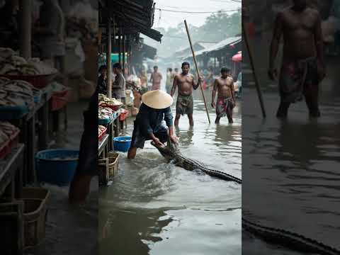Buaya Terjebak di Pasar Banjir! Warga Panik Melihat Reaksi Buaya yang Menyerbu!