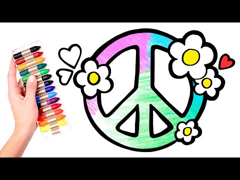 Colorea El Símbolo de La PAZ con FLORES ☮️🌈🌼 Dibujos para niños