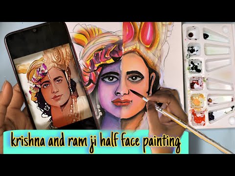 Krishna And Ram Ji Half Face Painting | How to draw lord krishna | how to draw lord ram drawing |