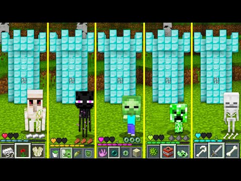 LITTLE MOBS BUILD DIAMOND CASTLE in MINECRAFT IN BLOCK ENDERMAN ZOMBIE CREEPER SKELETON HOW to PLAY