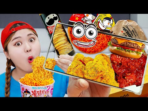 LIVE MUKBANG Fire Spicy Noodle Food Color Challenge by HIU 하이유