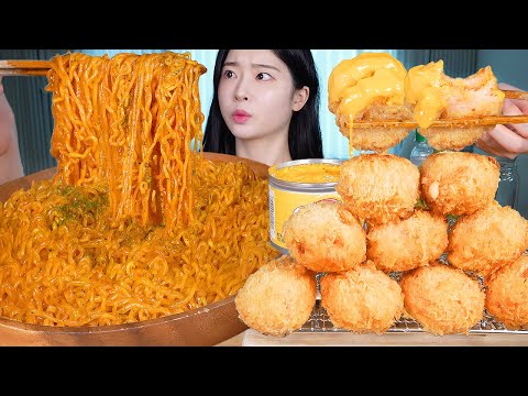 ASMR MUKBANG | 보들보들치즈볶음면 ☆ 바삭바삭 게크림고로케 & 치즈소스 먹방! Cheesy Stir-fried Noodles & Crab Cream Croquettes