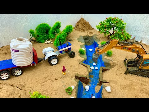 Diy mini tractor loading water tank for making concrete bridge #tractorking #indiantractor