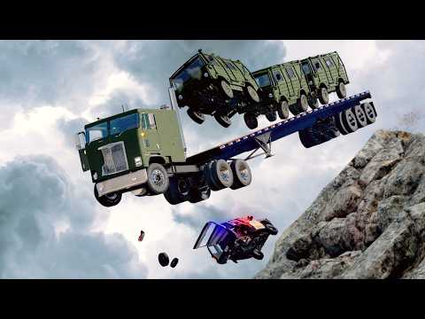 Trucks Transporting Cliff Drop Crashes - BeamNG.drive