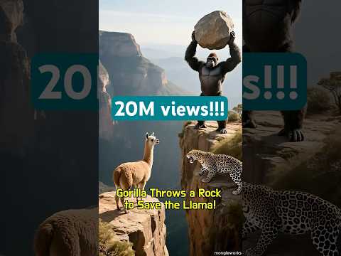 Gorilla Throws a Rock to Save the Llama! 돌을 던져 라마를 구하다