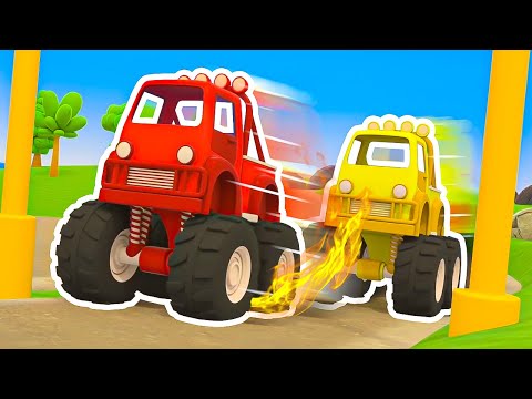 Os veículos de serviço construíram uma pista de corrida na ilha para os caminhões monstro! 🚛