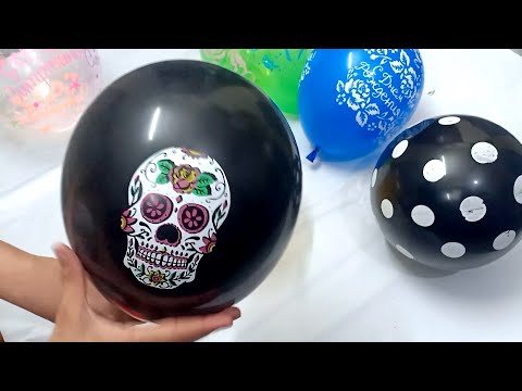 Transparent balloons Skull Balloon Pumping balloon Black Blue White Green popping balloons Video #15