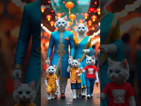 Cute cat family enjoying fashion show 😺🙀#cute #cat #family #shorts