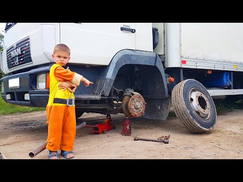 The wheel went down on the truck and loader