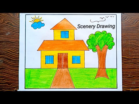 Scenery Easy Drawing | Beautiful simple scenery drawing | Step by Step Scenery drawing