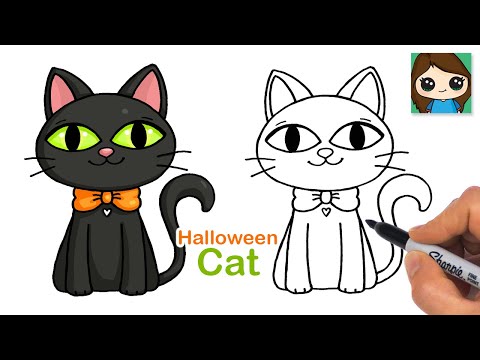 How to Draw a Black Cat Easy 🎃 Cute Halloween Art