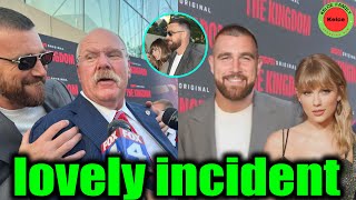 Travis Kelce's reaction to Andy Reid talking about Taylor Swift at 'The Kingdom' premiere