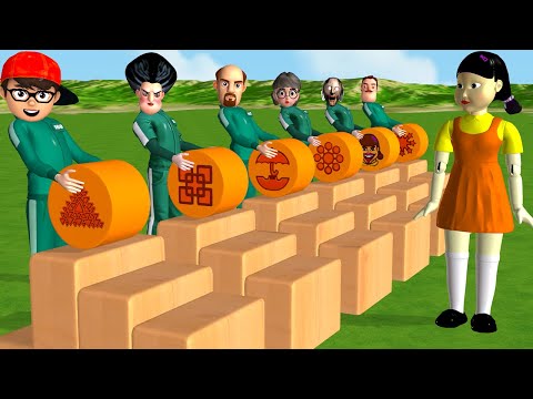 Squid Game vs Scary Teacher 3D Wooden Wheels Rolling Top Down Dalgona Candy Nice or Error Challenge