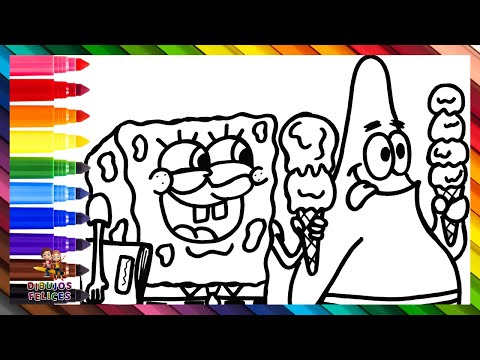 Dibuja y Colorea A Bob Esponja Y A Patricio La Estrella Comiendo Helado 🐙🧽🍦🌊 Dibujos Para Niños