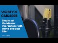 Vonyx CMS400B Studio Condenser Microphone Black/Gold with Stand & Pop Filter
